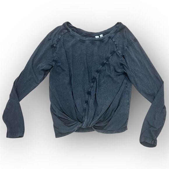 Z by Zella Washed Black Twist Front Long Sleeve Cropped Top Women’s X-Small - Picture 1 of 8